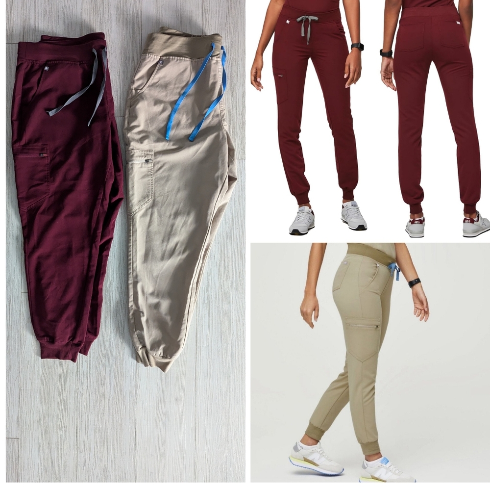 Figs 2 pants set Zamora joggers burgundy sandstone XL